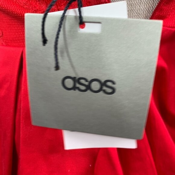 Asos Siren Red Skater Dress V-Neckline Fit & Flare Tulle Underskirt Size 2 NWT - Picture 7 of 9